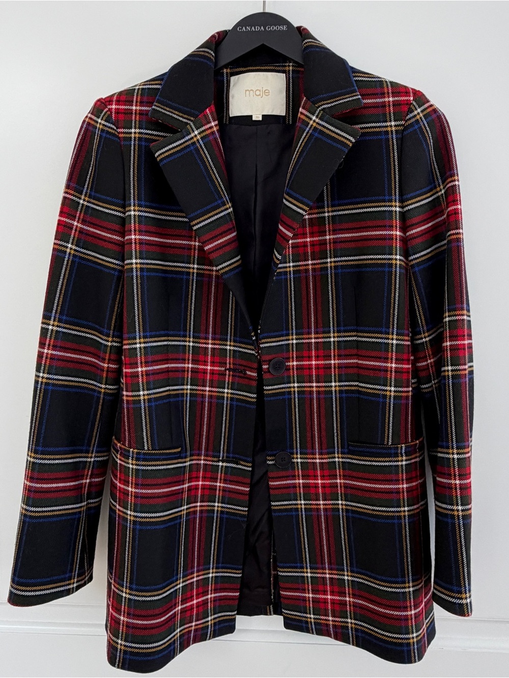 Maje Black Plaid Blazer with Red & Blue Tartan